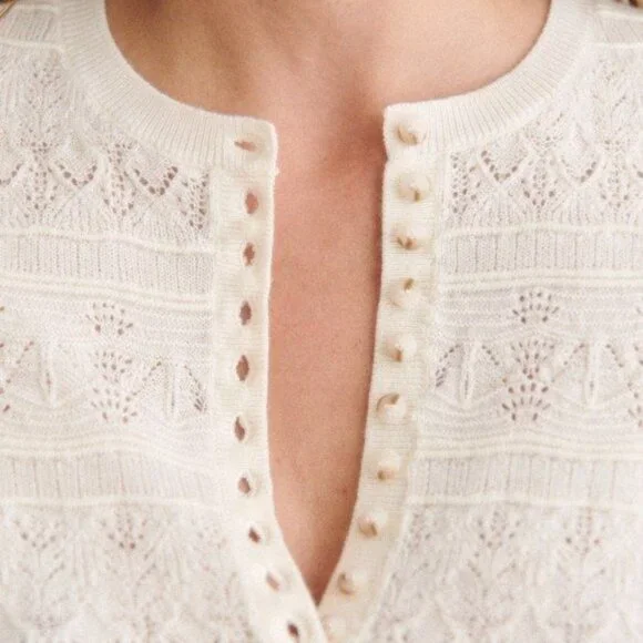 Sezane Lyna Sweater in Ecru sz M 100% merino wool - Picture 4 of 11